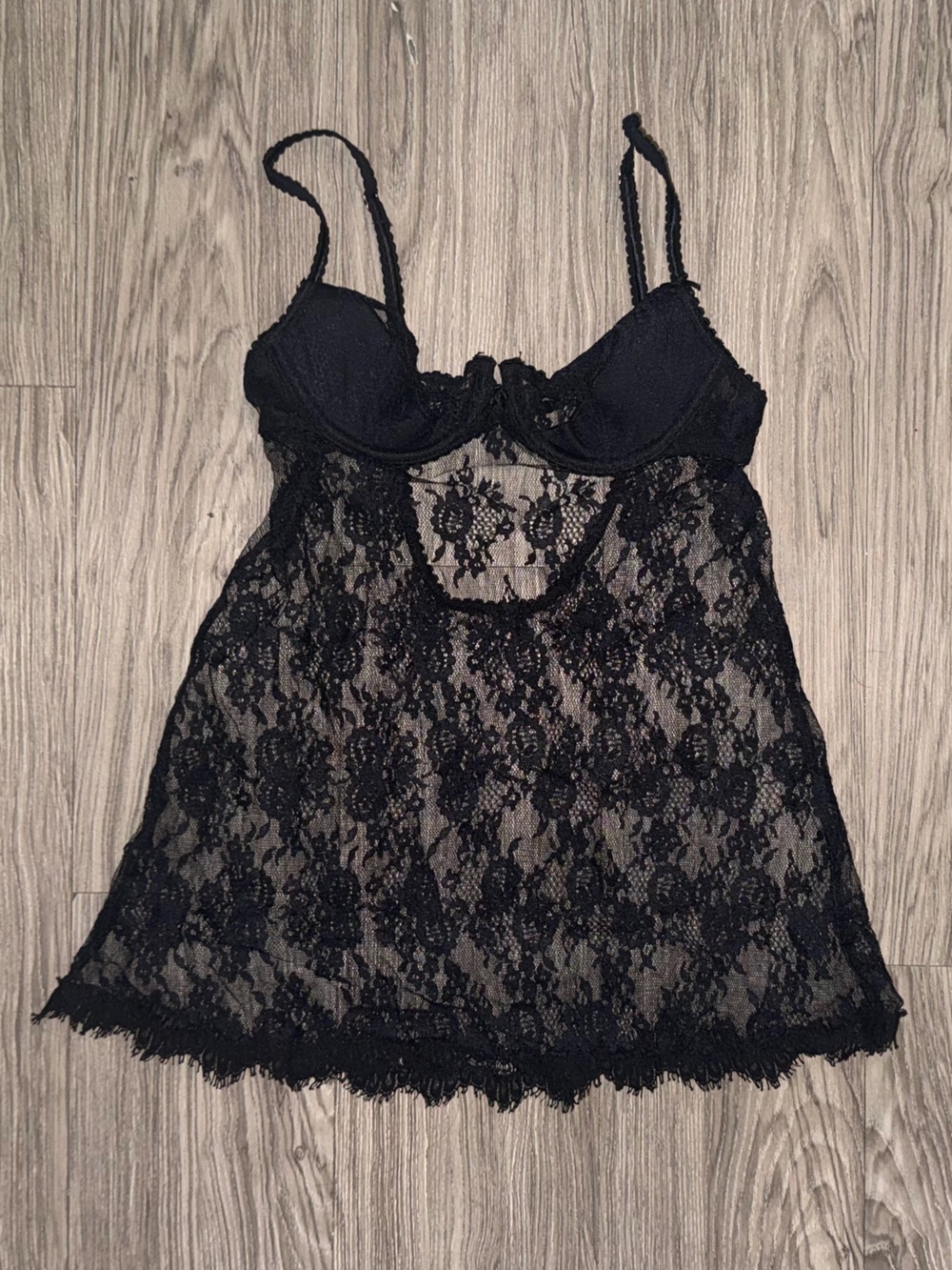 Victoria’s Secret Very Sexy Black Lace Babydoll Top Womens Sz XS Underwired Cups